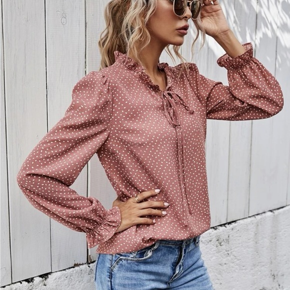 Dusty Rose All Over Dot Tie Dress Shirt - Picture 5 of 5